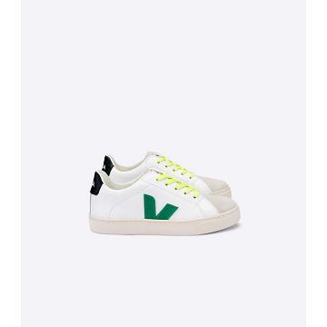 White/Green/Black Kids' Veja ESPLAR LEATHER Sneakers | AU 820NWY